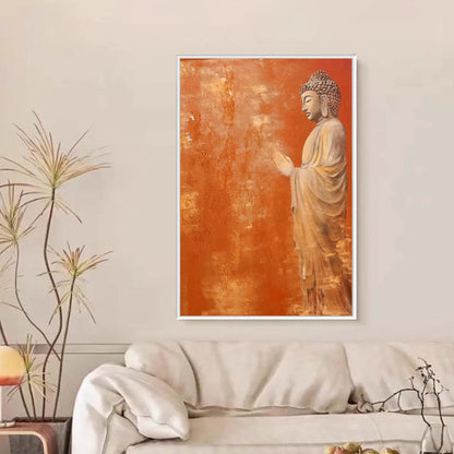 Warm Orange Buddha Oil Painting – Spiritual Buddha
