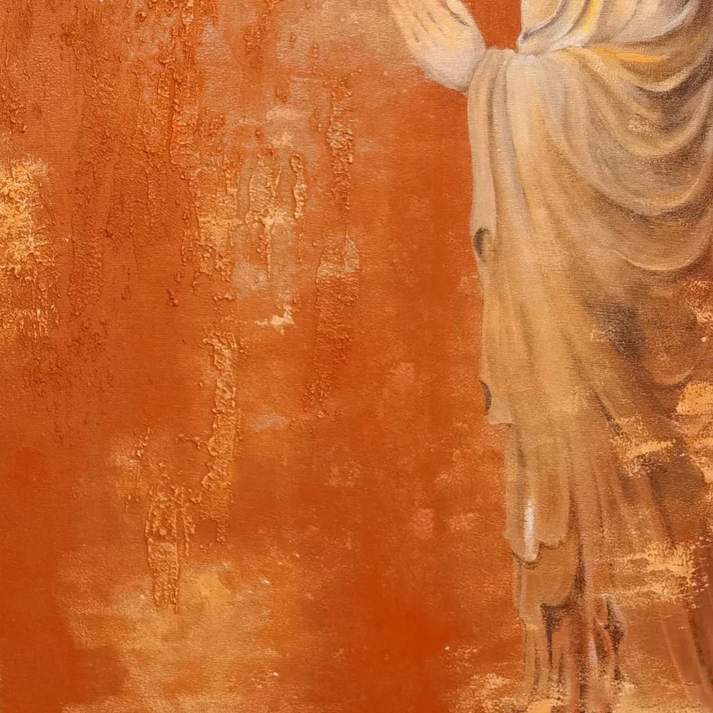 Warm Orange Buddha Oil Painting – Spiritual Buddha