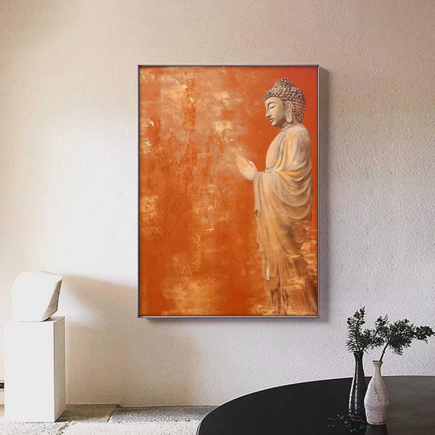 Warm Orange Buddha Oil Painting – Spiritual Buddha