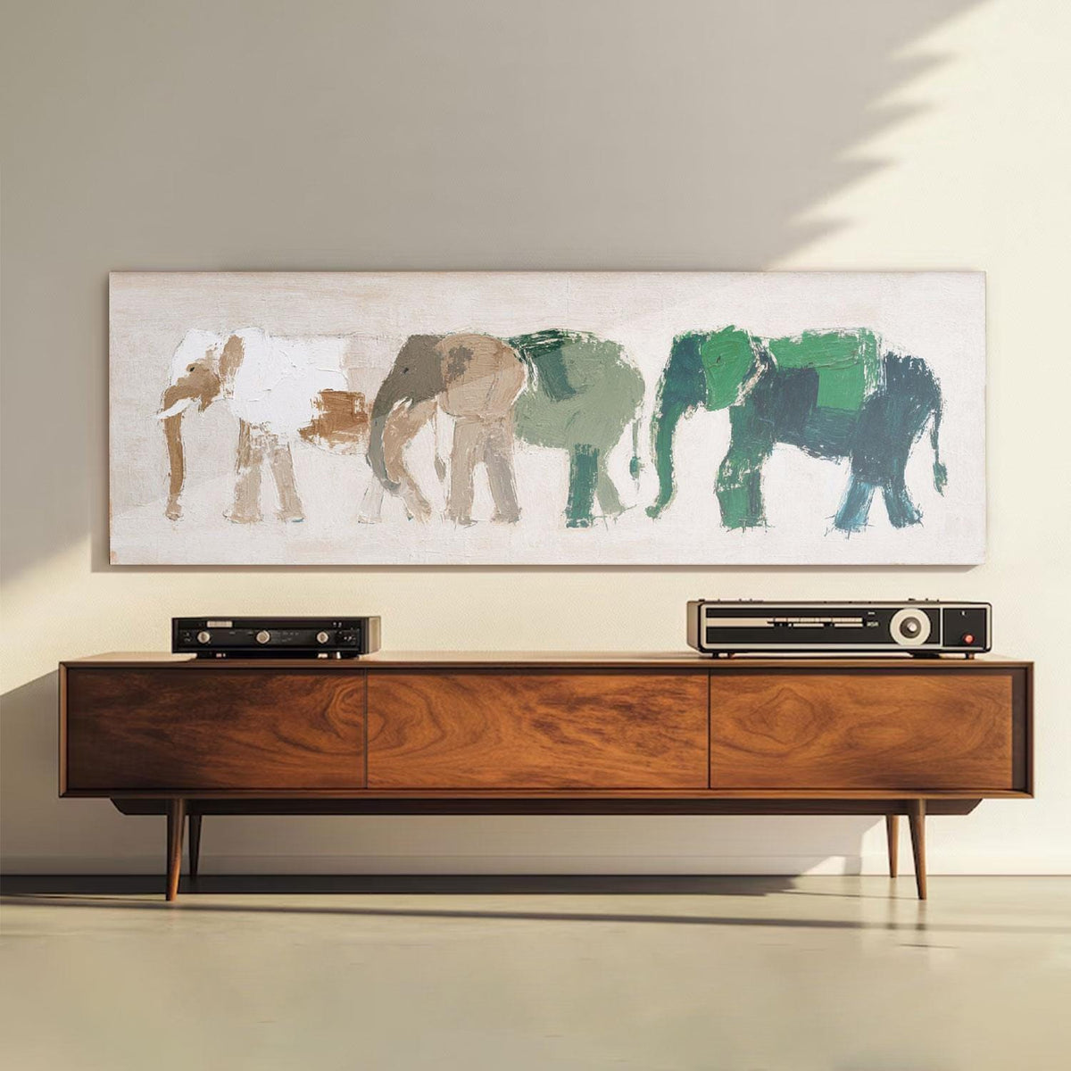 Abstract Elephant Painting, Forest Green, Modern Wildlife Art