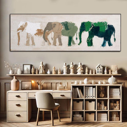 Abstract Elephant Painting, Forest Green, Modern Wildlife Art