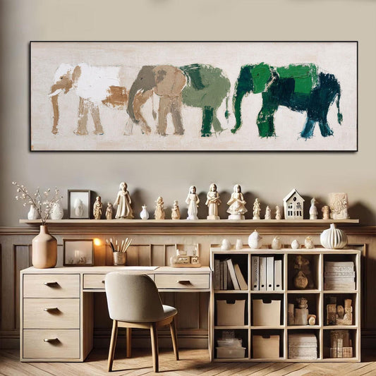 Abstract Elephant Painting, Forest Green, Modern Wildlife Art