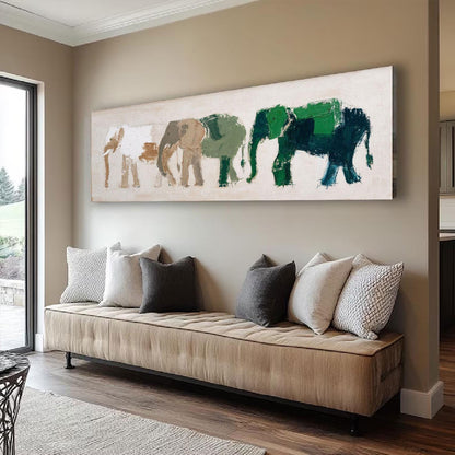 Abstract Elephant Painting, Forest Green, Modern Wildlife Art