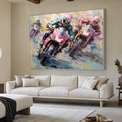 Dynamic Motorcycle – Colorful Abstract | Oil Painting, view 3