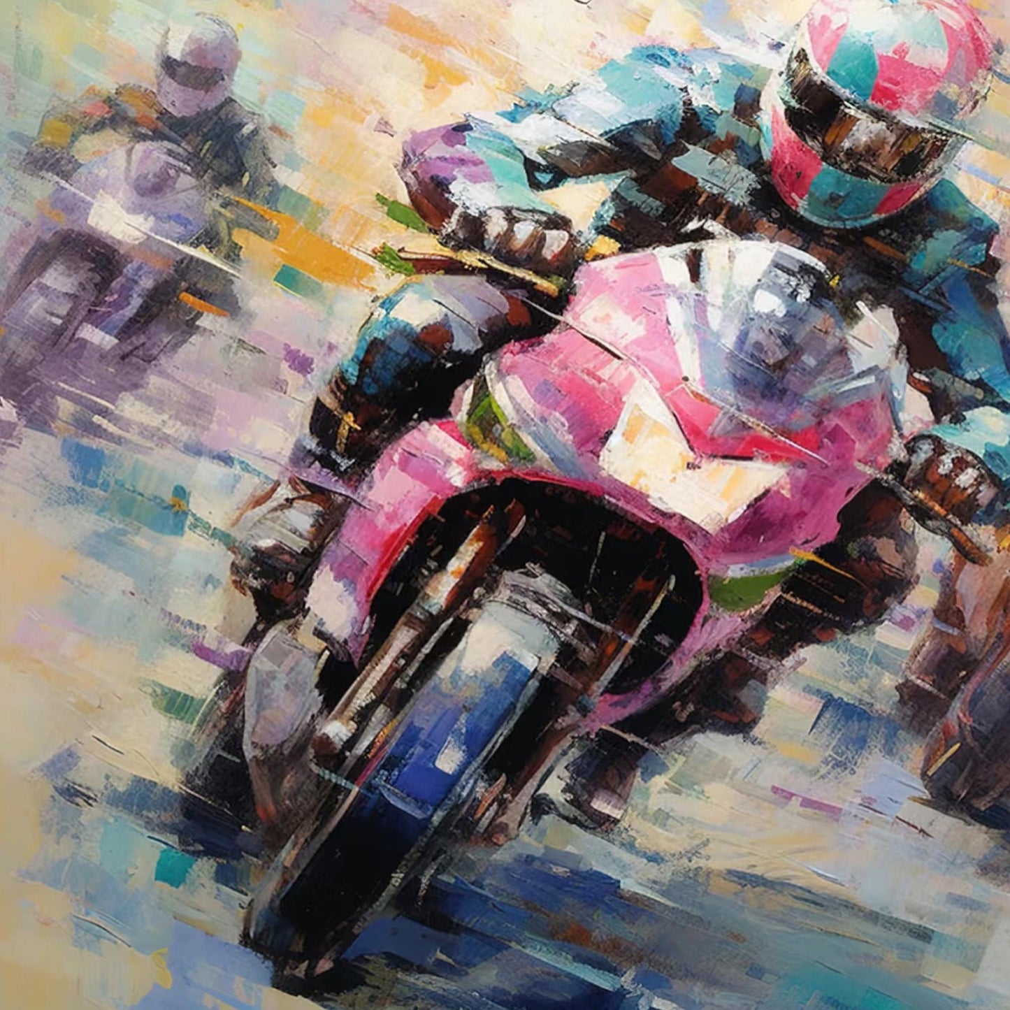 Colorful Abstract Motorcycle Oil Painting – Dynamic Motorcycle