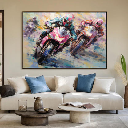 Dynamic Motorcycle – Colorful Abstract | Oil Painting, view 1