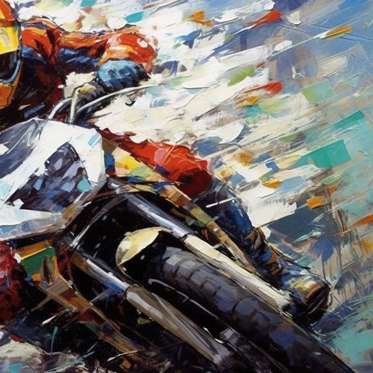 Dynamic Motorcycle Racing Oil Painting – Vibrant Motorcycle
