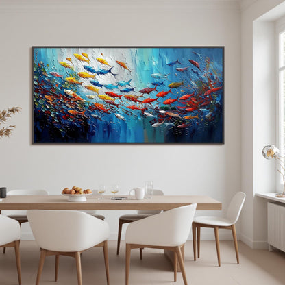 Blue Textured Underwater Ocean Wall Art – Vibrant Tropical Fish