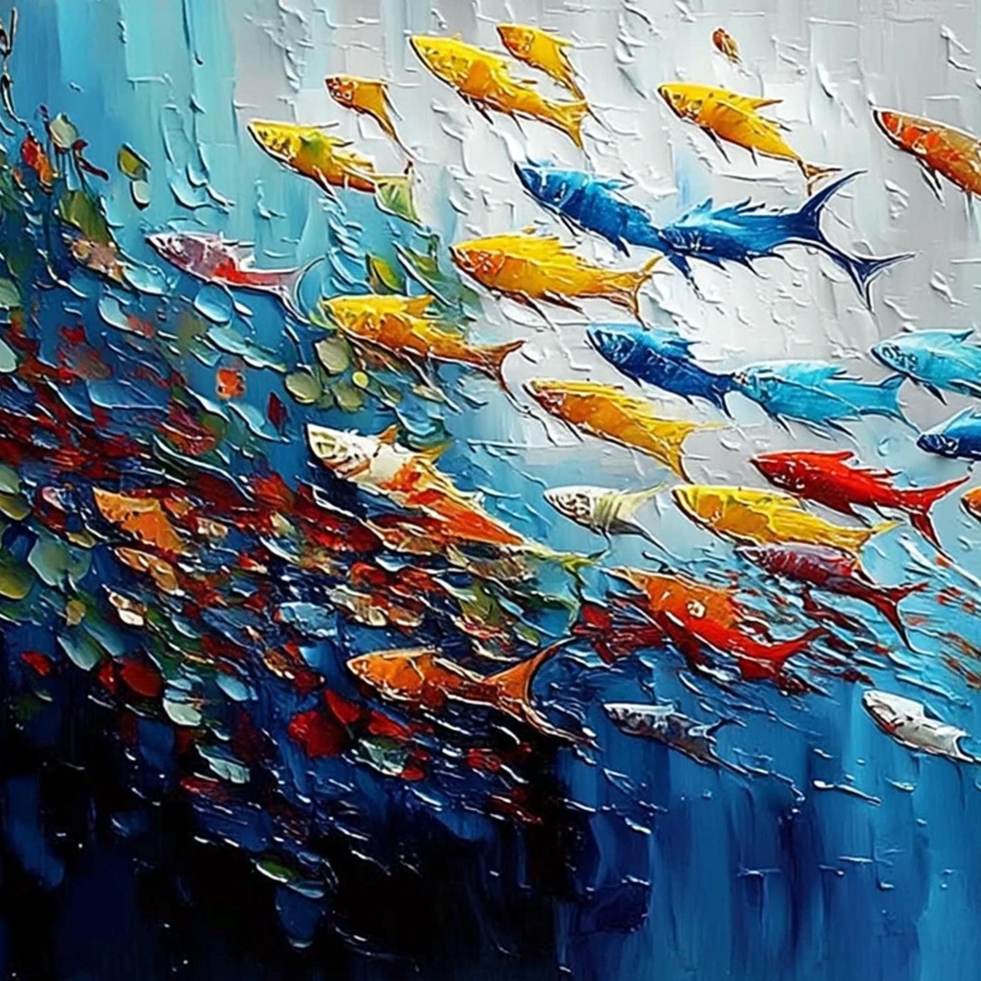 Vibrant Tropical Fish – Blue Underwater Ocean Wall Art | Textured Hand-Painted Oil Painting, view 4