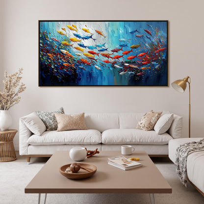 Blue Textured Underwater Ocean Wall Art – Vibrant Tropical Fish