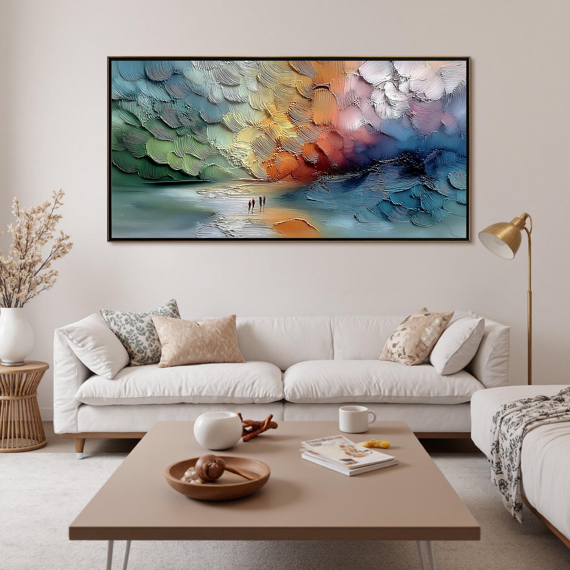Textured Abstract Landscape Painting, Three Figures, Modern Wall Art – Landscape Wall Art | Abstract Palette Knife Hand-Paint