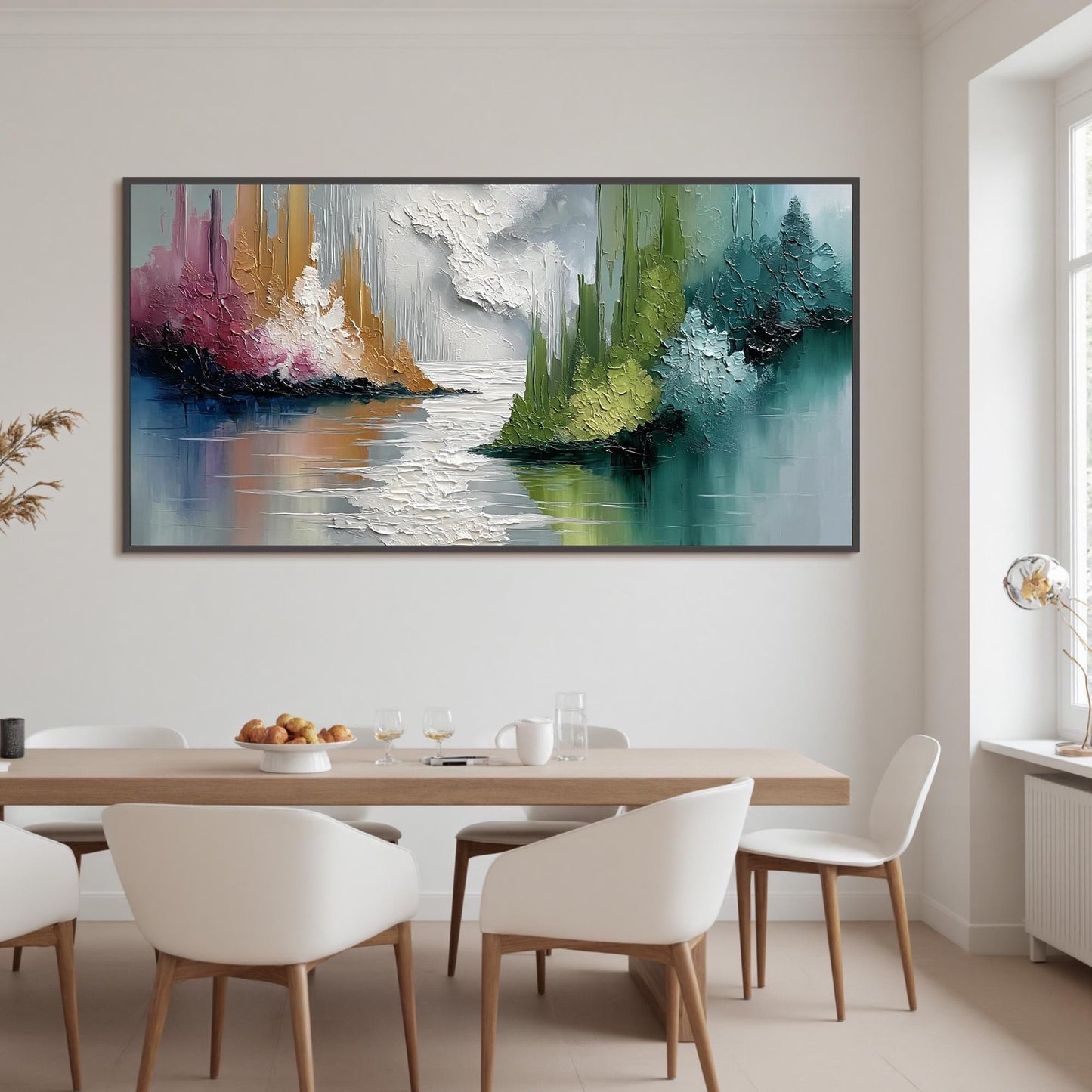 Colorful Abstract Impasto Lake Landscape Wall Art