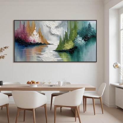 Colorful Abstract Impasto Lake Landscape Wall Art