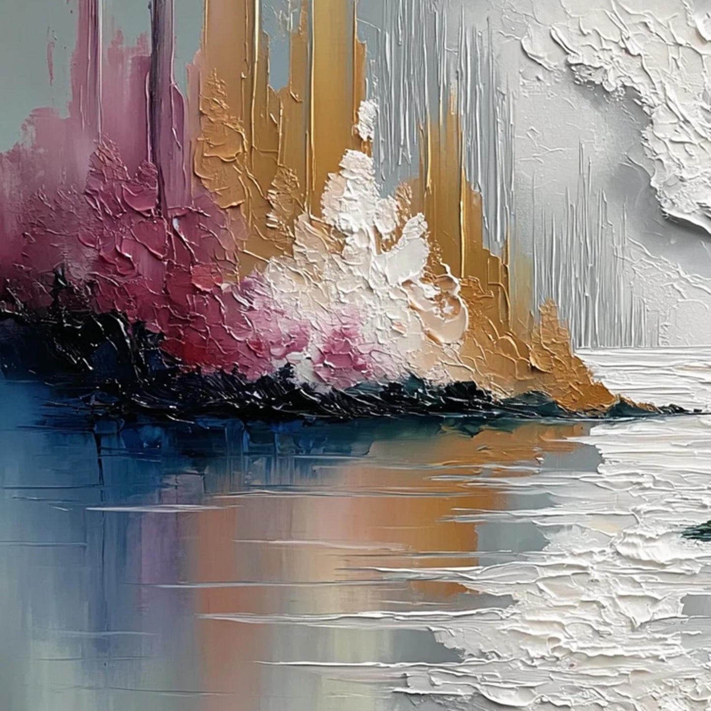 Colorful Abstract Impasto Lake Landscape Wall Art