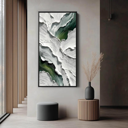 Green and White Impasto Abstract Minimalist Wall Art