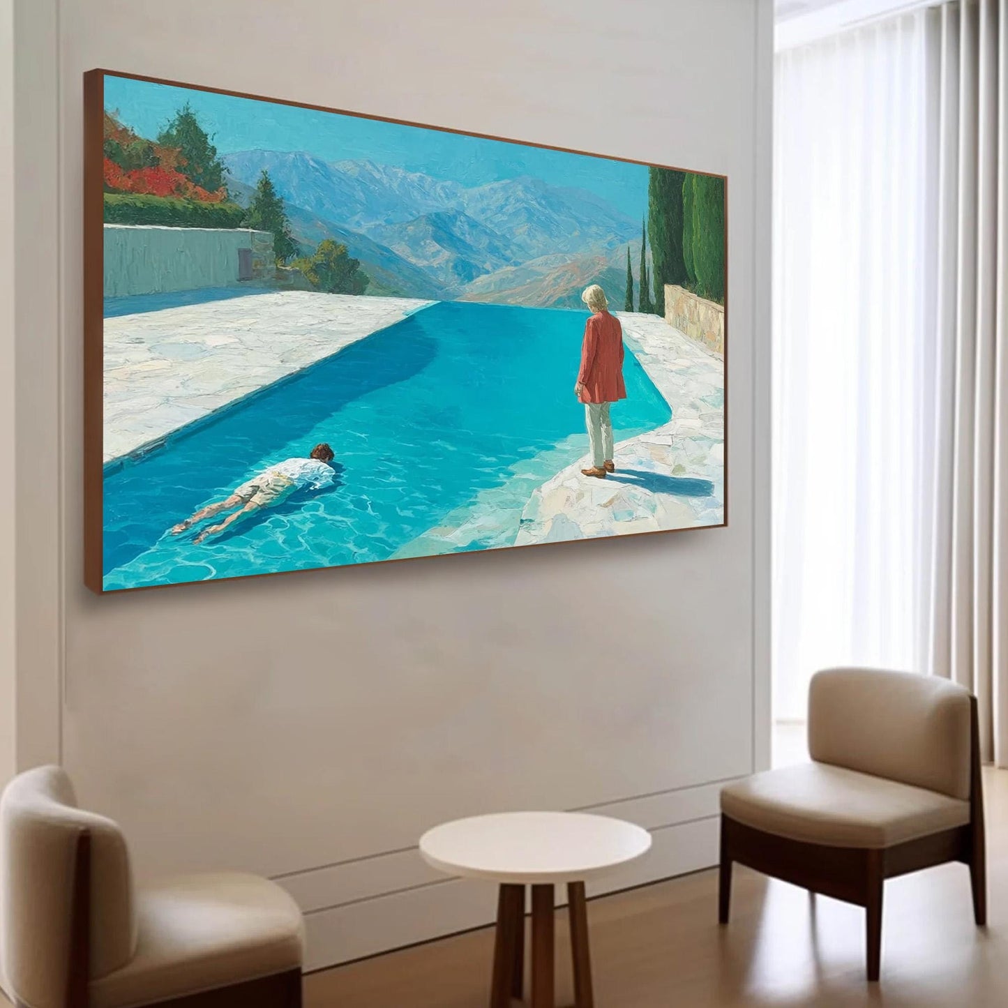 Colorful Mountain Wall Art – Poolside Mountain View Painting