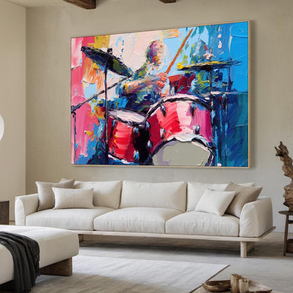 Vibrant Drummer – Colorful Abstract Wall Art | Oil Painting, view 2