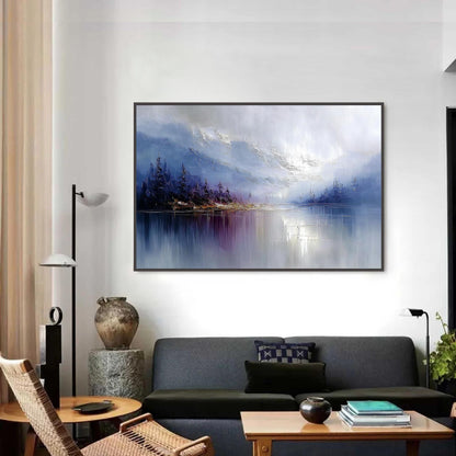 Abstract Mountain Lake Oil Painting, Tranquil Landscape Wall Art – Lake Landscape Wall Art | Abstract Oil Painting, view 4