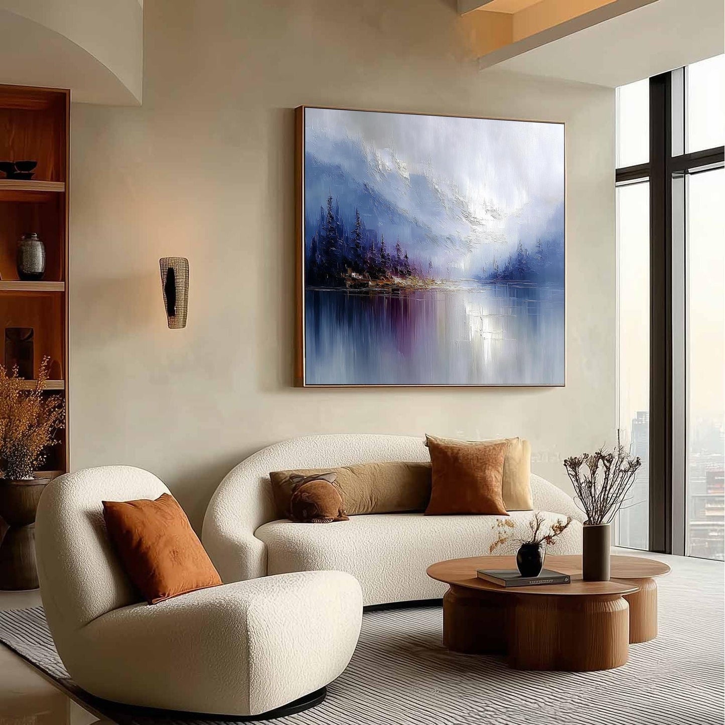 Abstract Mountain Lake Oil Painting, Tranquil Landscape Wall Art – Lake Landscape Wall Art | Abstract Oil Painting, view 2
