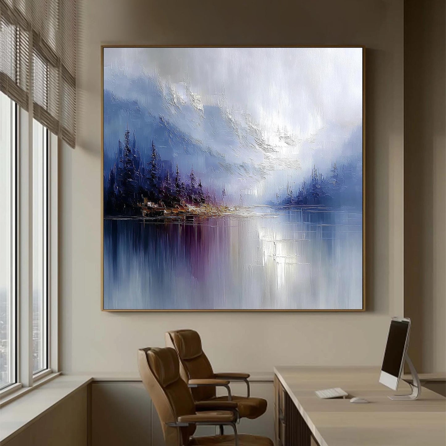 Abstract Mountain Lake Oil Painting, Tranquil Landscape Wall Art – Lake Landscape Wall Art | Abstract Oil Painting, view 1