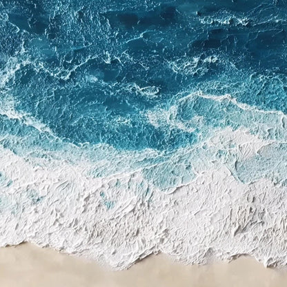 Textured Ocean Wave Oil Painting, Abstract Seascape Beach Wall Decor – Blue Ocean Wave Seascape Wall Art | Abstract Textured 