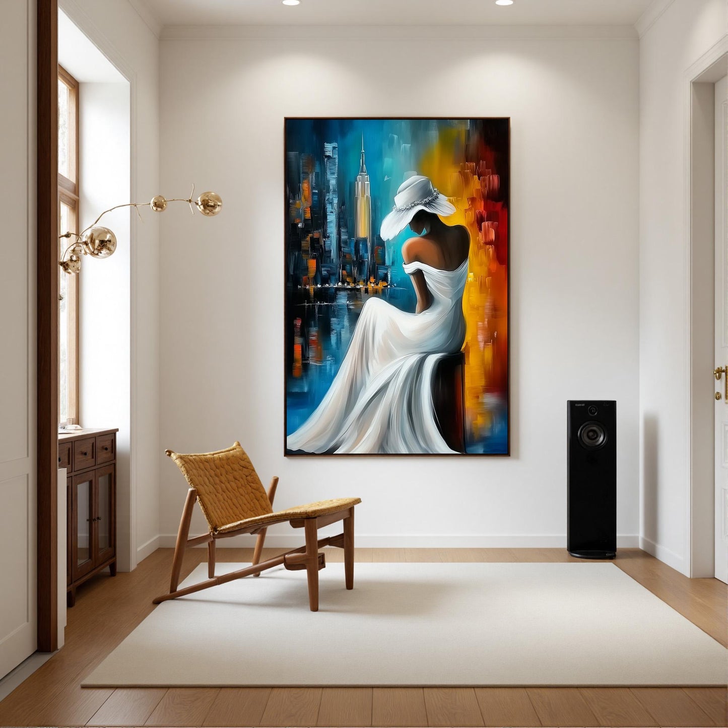 Woman in White Hat – Blue and Gold Sunset | Oil Painting, view 1