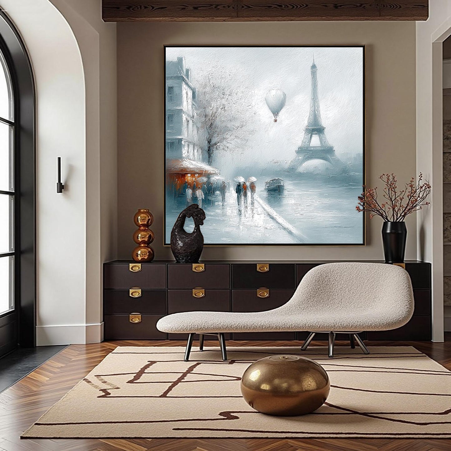 Paris Rainy Street – Grey and White Cityscape City Architecture Wall Art | Oil Painting, view 4