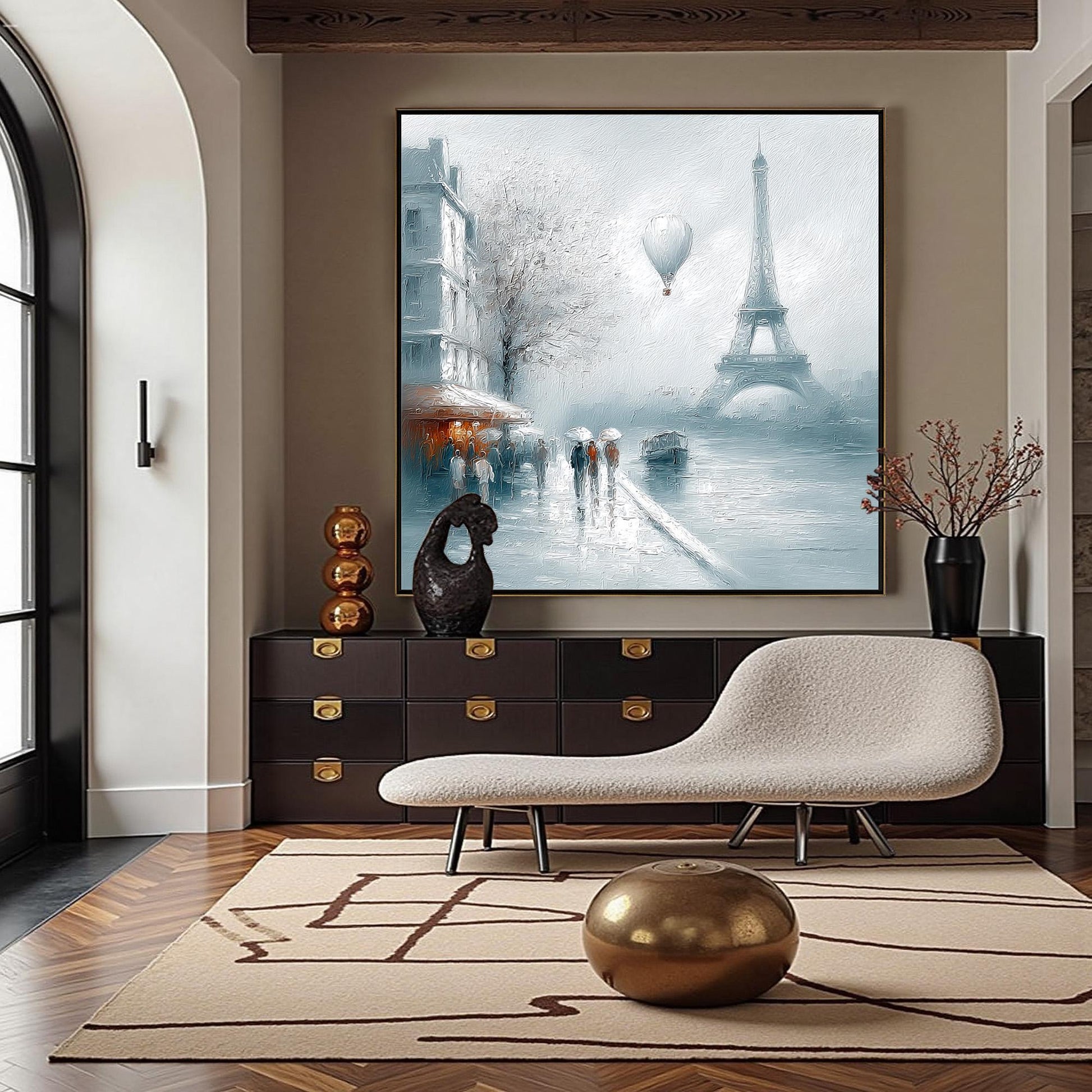 Paris Rainy Street – Grey and White Cityscape City Architecture Wall Art | Oil Painting, view 4