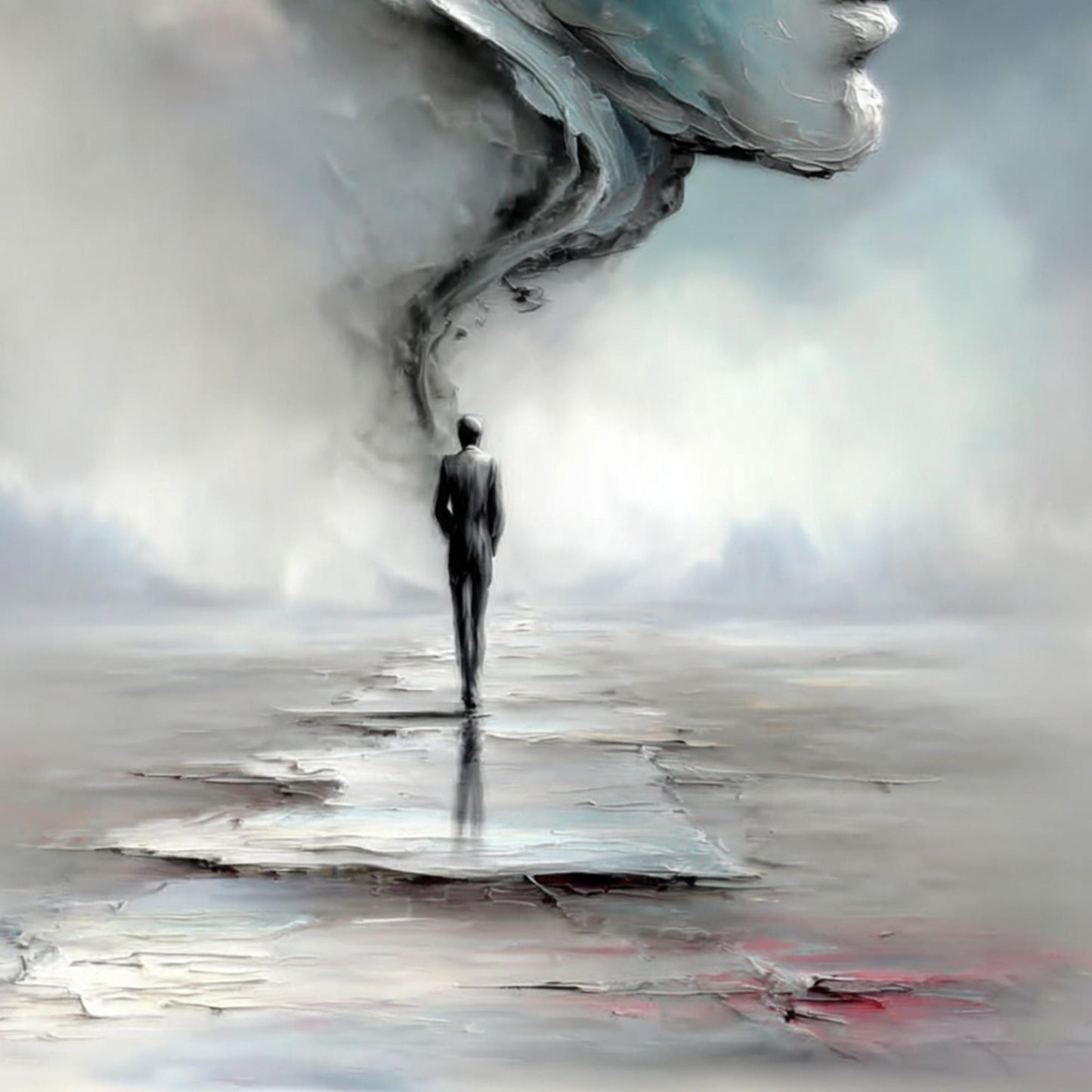 Surreal Man in Cloud Face Painting, Moody Dreamscape Art – Blue and Grey Couple Figure Portrait Wall Art | Textured Painting,