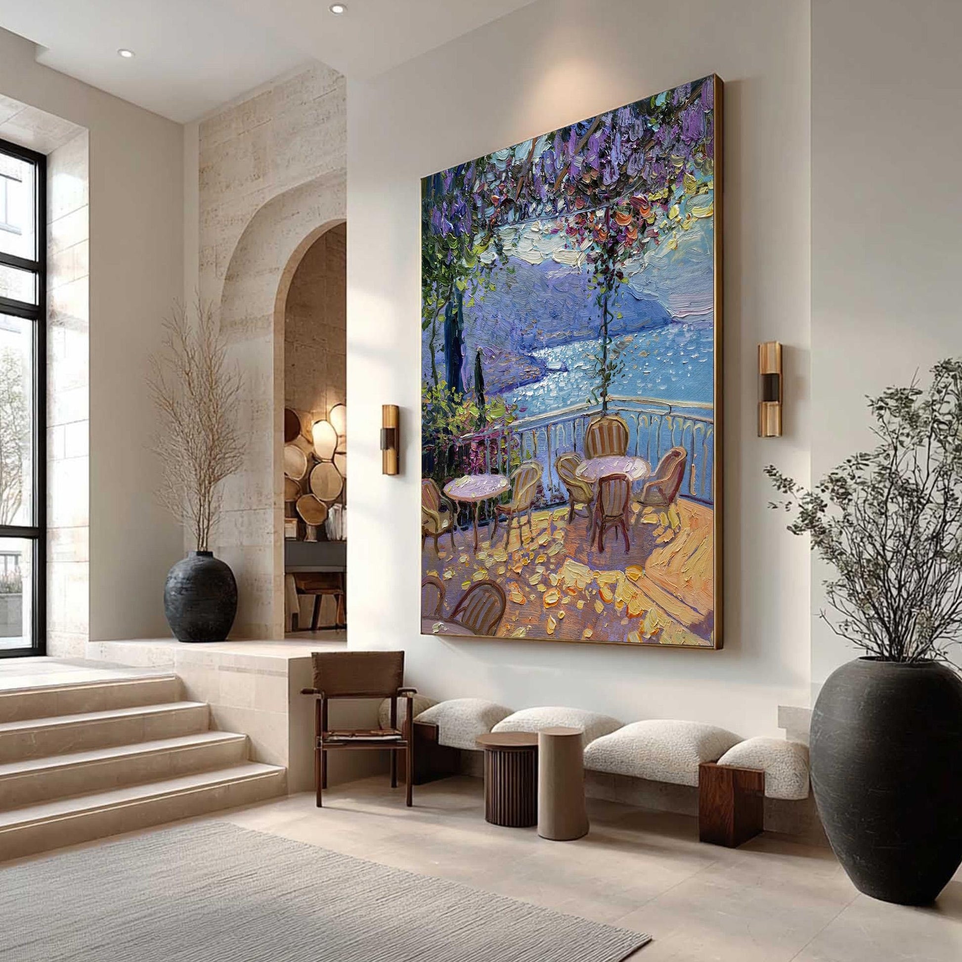 Wisteria Balcony – Green and Gold Wisteria Floral Wall Art | Oil Painting, view 4