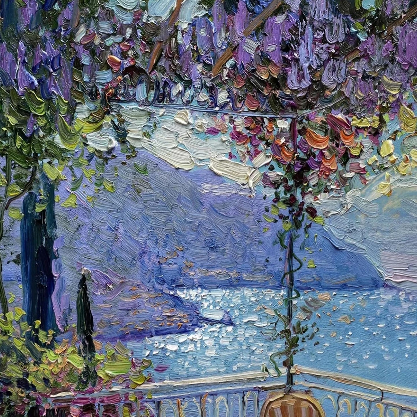 Wisteria Balcony – Green and Gold Wisteria Floral Wall Art | Oil Painting, view 5