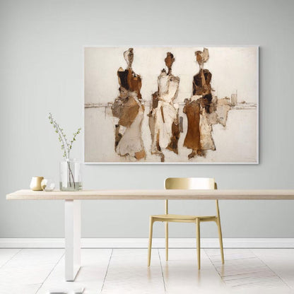 Minimalist Figurative Painting, Brown Beige Textured Wall Art