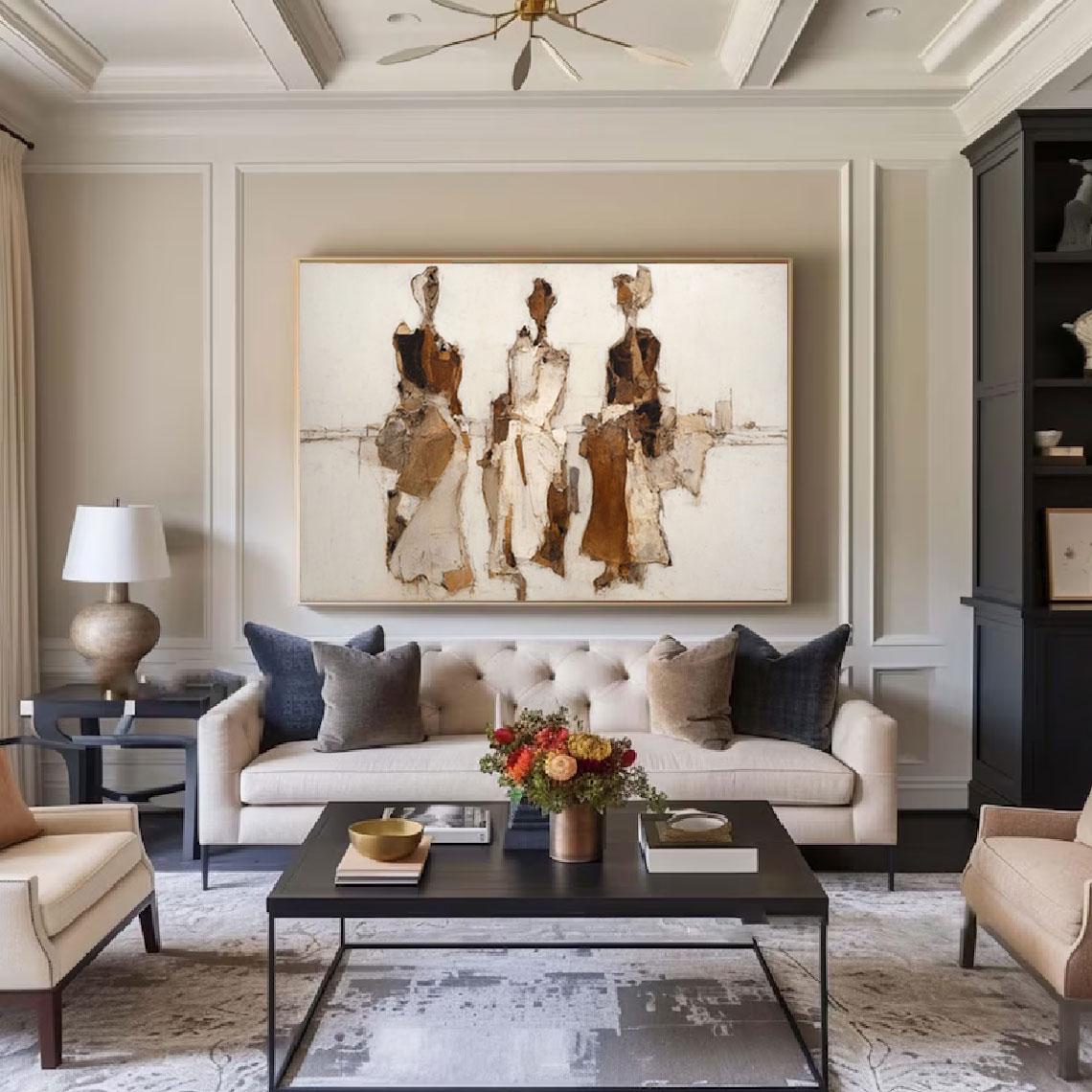Minimalist Figurative Painting, Brown Beige Textured Wall Art