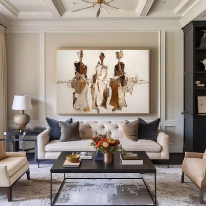 Minimalist Figurative Painting, Brown Beige Textured Wall Art