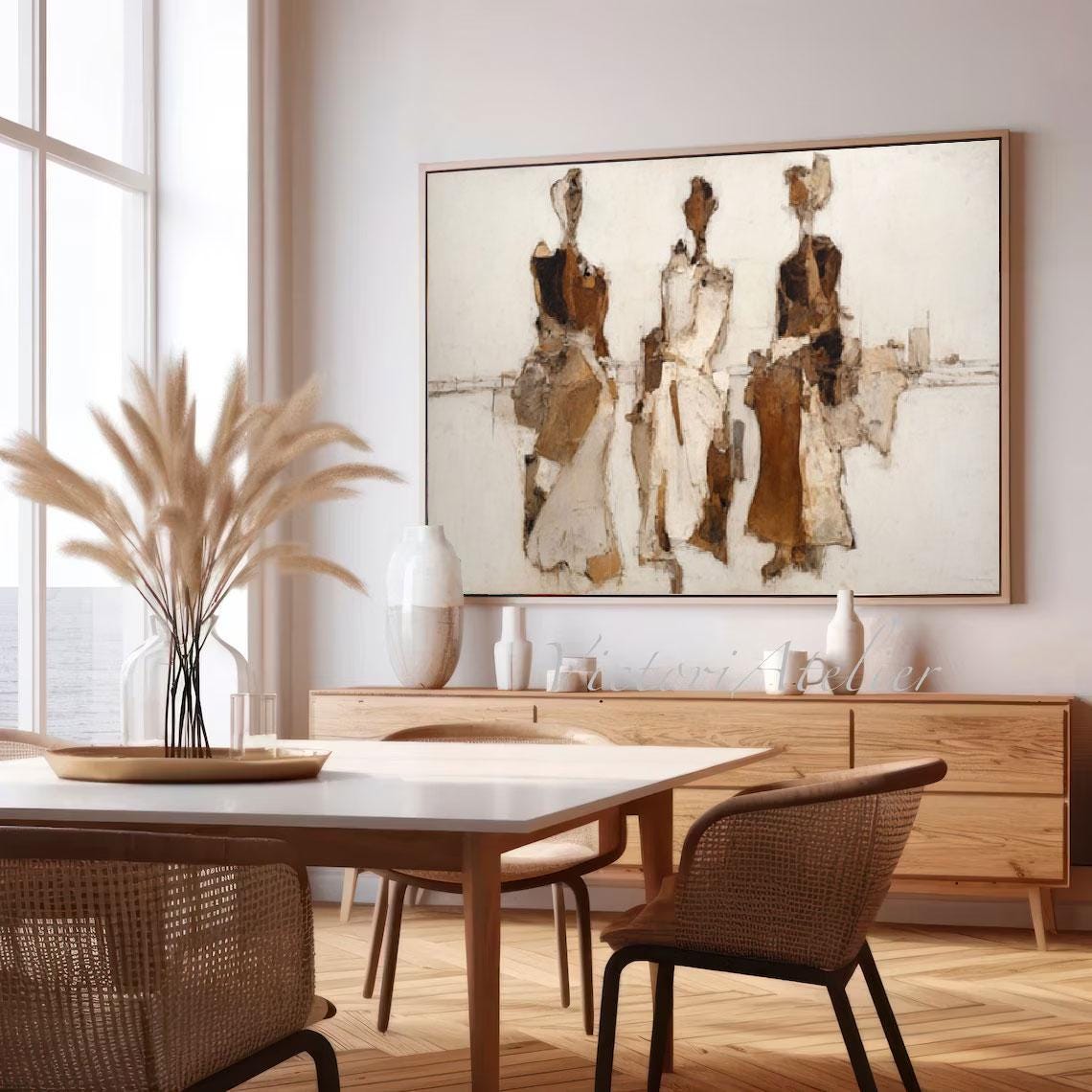 Minimalist Figurative Painting, Brown Beige Textured Wall Art