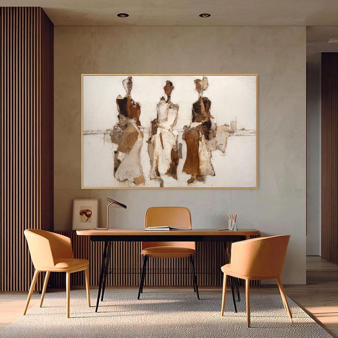 Minimalist Figurative Painting, Brown Beige Textured Wall Art