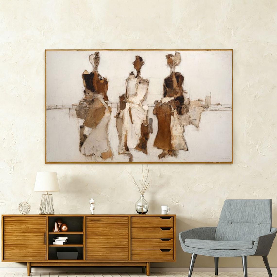 Minimalist Figurative Painting, Brown Beige Textured Wall Art