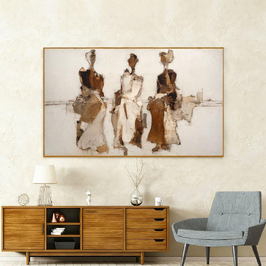 Minimalist Figurative Painting, Brown Beige Textured Wall Art