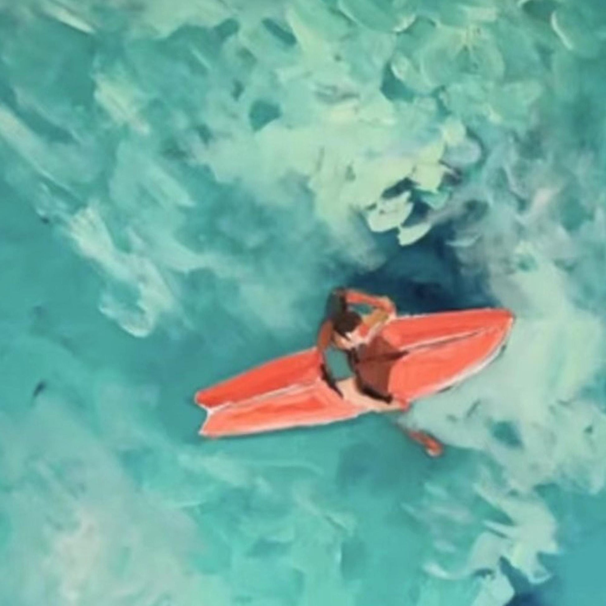 Aerial Surfing Art, Three Surfers, Turquoise Waves, Hand-Painted Coastal Painting – Turquoise Seascape Wall Art | Hand-Painte