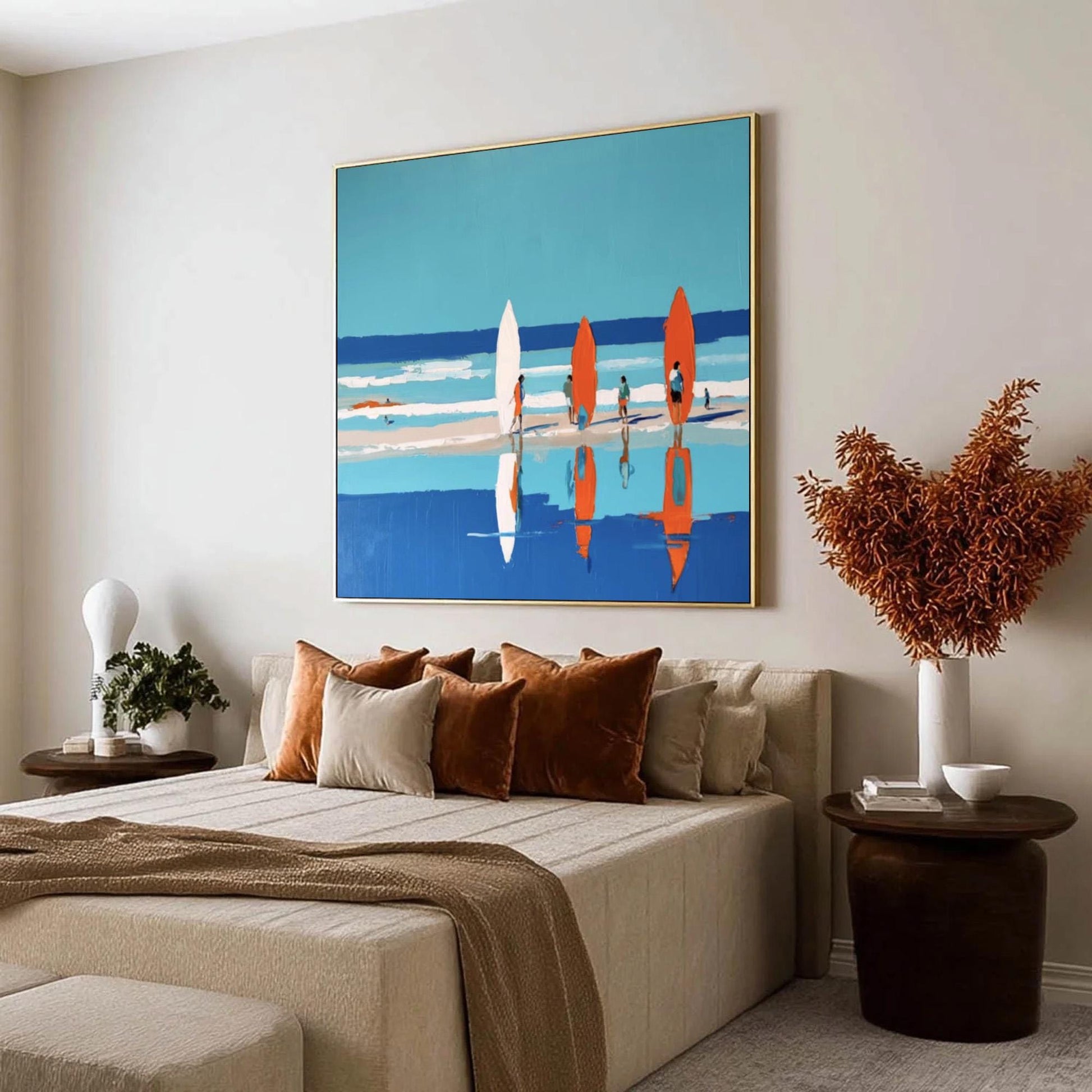 Vibrant Beach Surfing Print, Four Surfers, Colorful Boards, Coastal Wall Decor – Colorful Beach Seascape Wall Art | Painting,