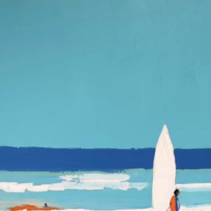 Colorful Coastal Beach Seascape Wall Art – Vibrant Beach Surfing Print, Four Surfers, Colorful Boards, Coastal Wall Decor