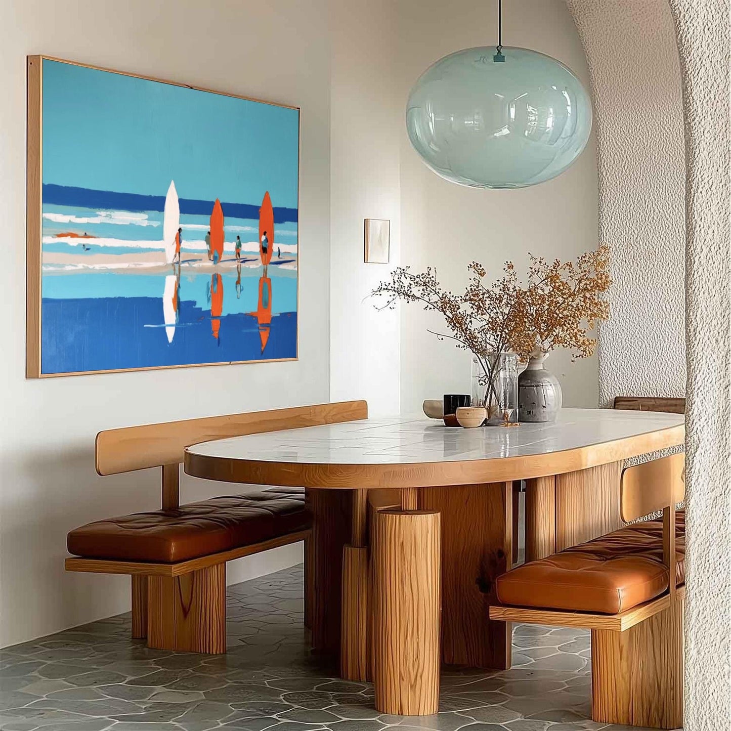 Vibrant Beach Surfing Print, Four Surfers, Colorful Boards, Coastal Wall Decor – Colorful Beach Seascape Wall Art | Painting,