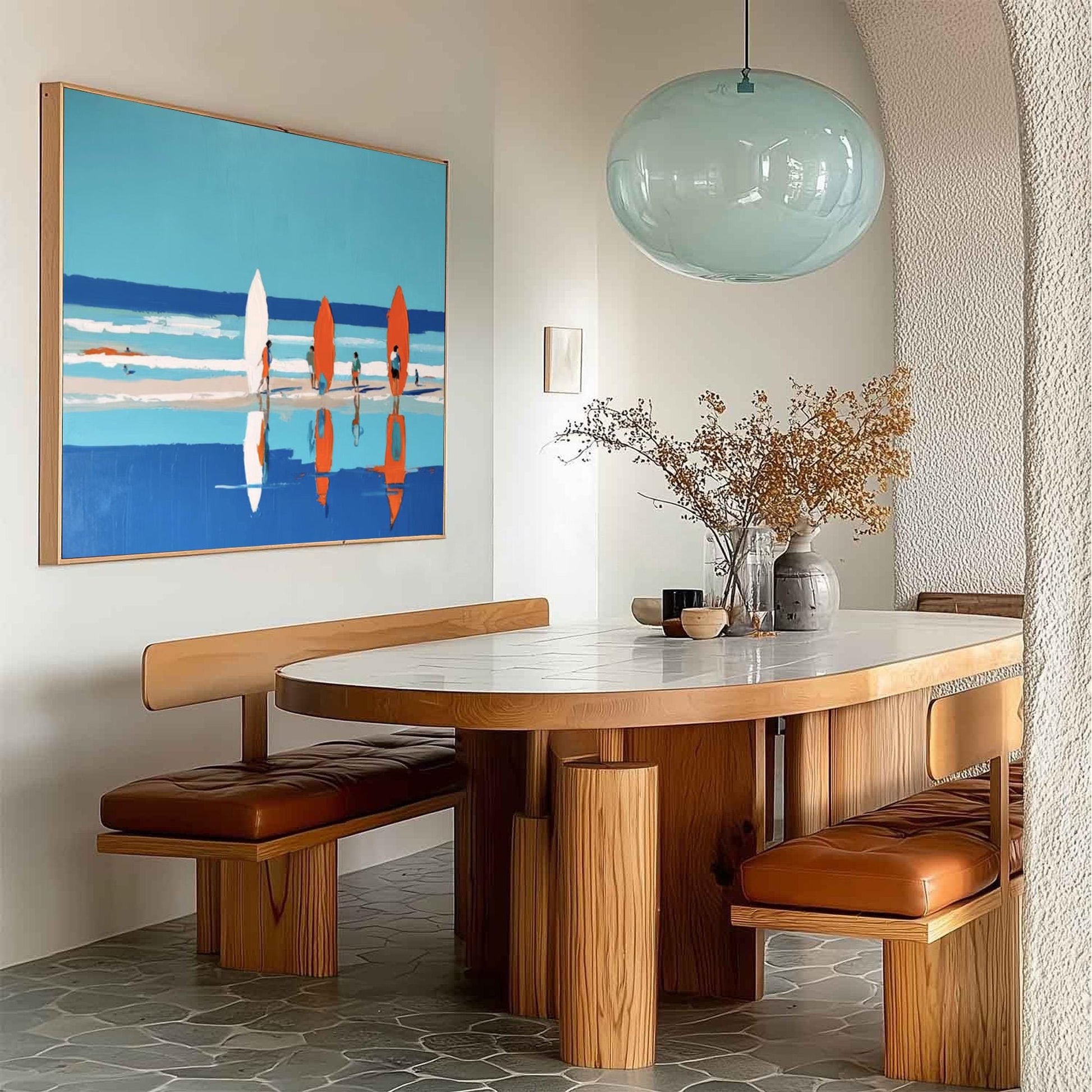 Vibrant Beach Surfing Print, Four Surfers, Colorful Boards, Coastal Wall Decor – Colorful Beach Seascape Wall Art | Painting,