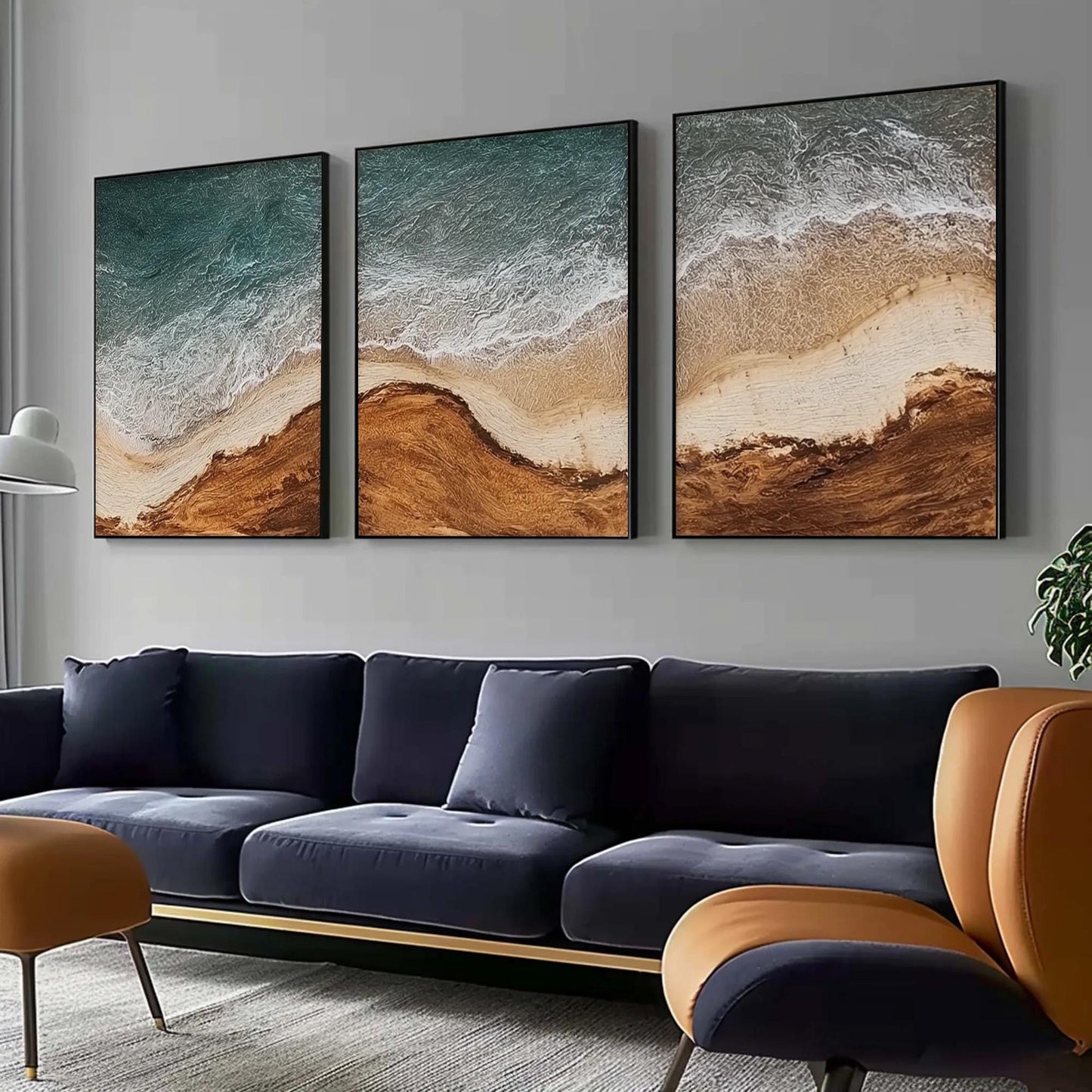 Abstract Ocean Wave Triptych – Ocean Wave Seascape Wall Art | Abstract Textured Painting, view 3