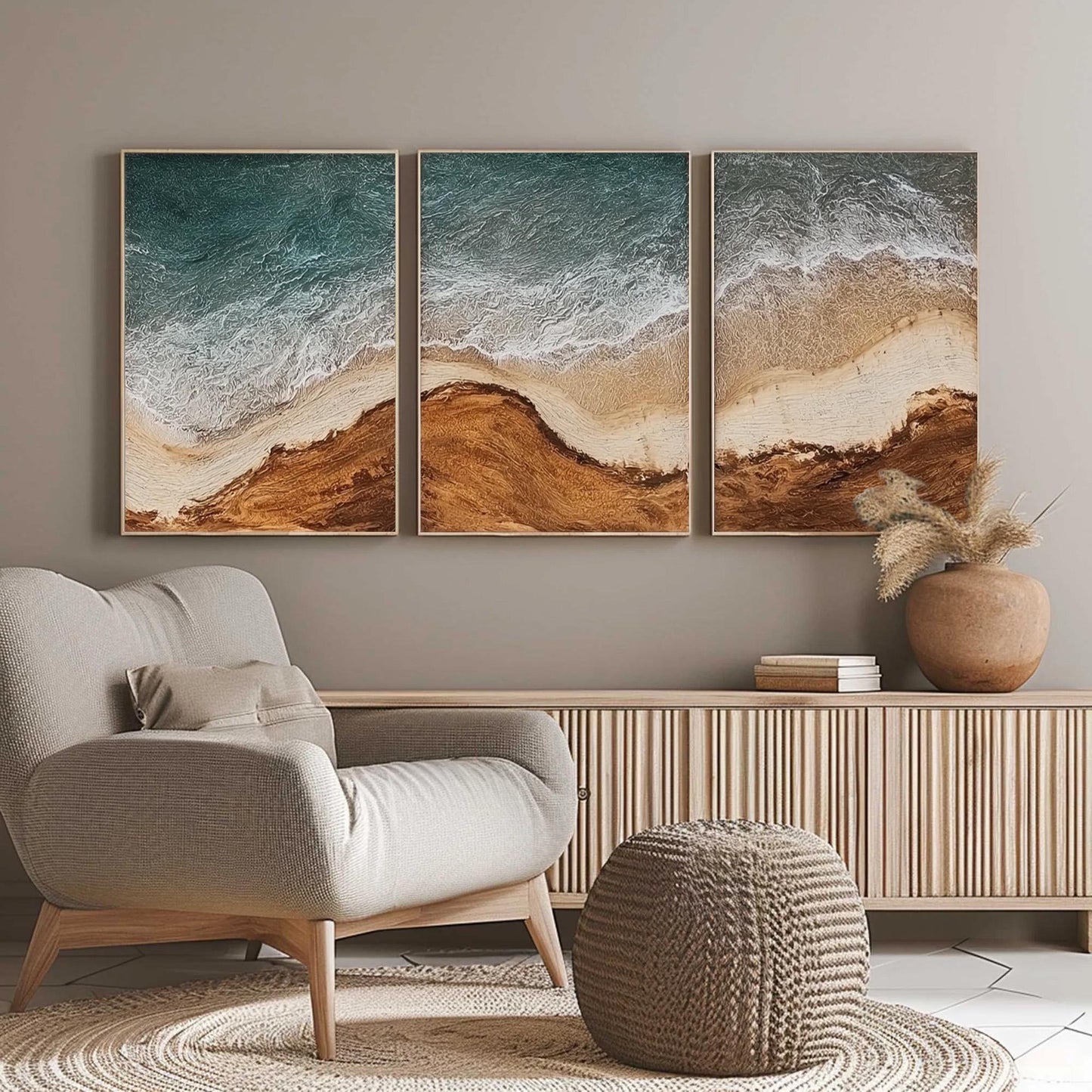 Abstract Textured Ocean Wave Seascape Wall Art – Abstract Ocean Wave Triptych