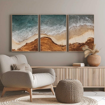 Abstract Textured Ocean Wave Seascape Wall Art – Abstract Ocean Wave Triptych