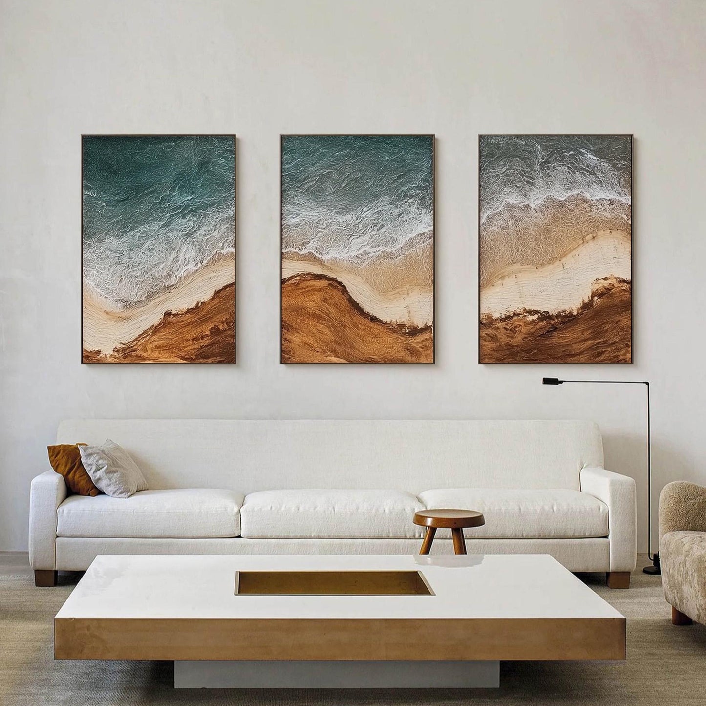Abstract Textured Ocean Wave Seascape Wall Art – Abstract Ocean Wave Triptych