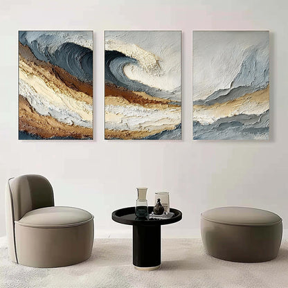 Textured Wave Triptych – Beach Seascape Wall Art | Abstract Textured Painting, view 4