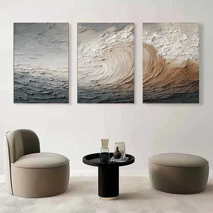 Textured Ocean Wave Triptych – Ocean Wave Seascape Wall Art | Abstract Textured Painting, view 4
