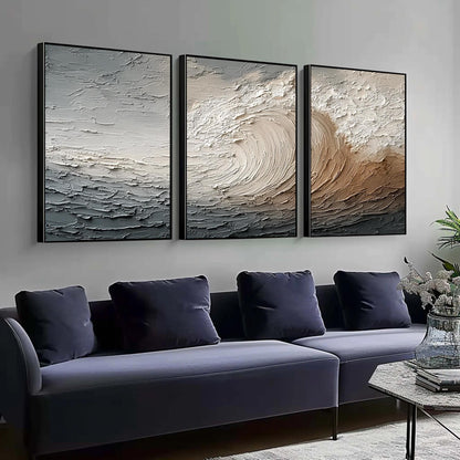 Textured Ocean Wave Triptych – Ocean Wave Seascape Wall Art | Abstract Textured Painting, view 2